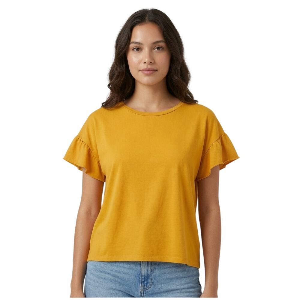 Zara Trafaluc Flutter Sleeve Orange Crop Top Shirt Boho Summer Casual Small